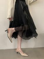 Nuevo stiletto tacones altos bolsa cabeza sandalias mujer francés con falda noche brisa vacío solo zapatos zapatos de mujer - details 12