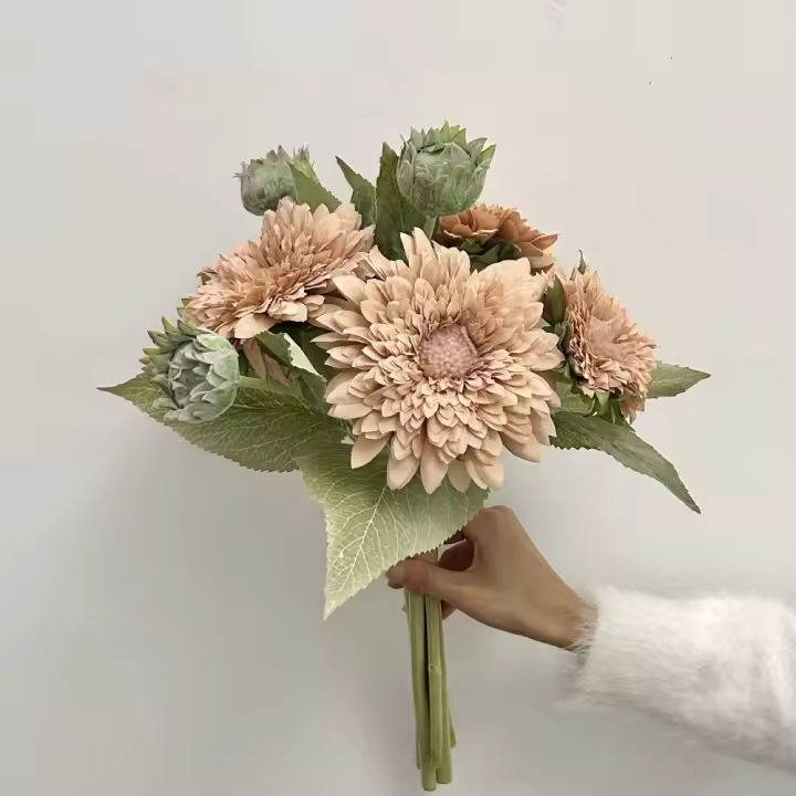 Nueva rama de girasol Artificial de 47CM, ramo de flores falsas elegantes Vintage, seda de terciopelo, suministros de decoración para fiesta de otoño Artificial - 1