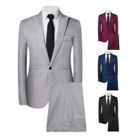 Conjunto de Pantalones y Abrigo para Hombre Traje de Negocios Ajustado de Manga Larga con Correa y Botones Únicos - details 23