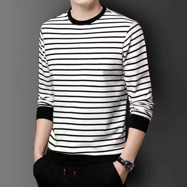 Suéter de cuello alto a rayas para hombre, camisa de manga larga suelta informal, chaqueta interior, primavera y otoño, nuevo - 1