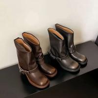 Botas de entresuela de piel de vaca de invierno 2024, botas occidentales de mujer con tacón de bloque de 4,5 cm de cuero suelto - details 1