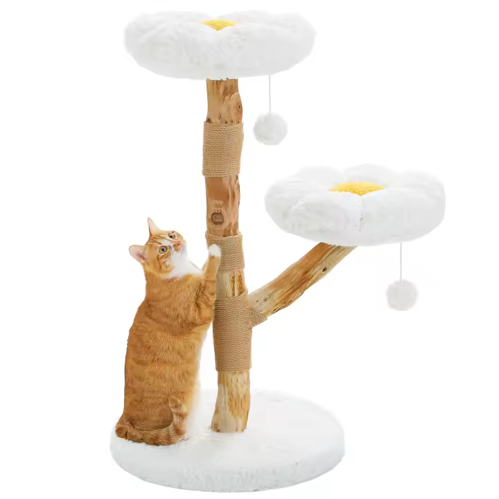 PAWZ Road Árbol de flores para gatos de interior, torre moderna de madera para gatos con poste rascador, cama superior extraíble, bola colgante, muebles de escalada para gatos - 1