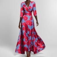 2025 Amazon Comercio exterior ropa de mujer moda elegante elegante cuello en V estampado con cordones vestido de swing grande mujeres - details 2