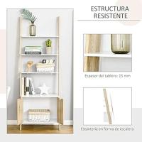 Estantería de Madera Nórdica Moderna 3 Estantes y 1 Armario Diseño de Escalera 60x40x171 cm - details 5