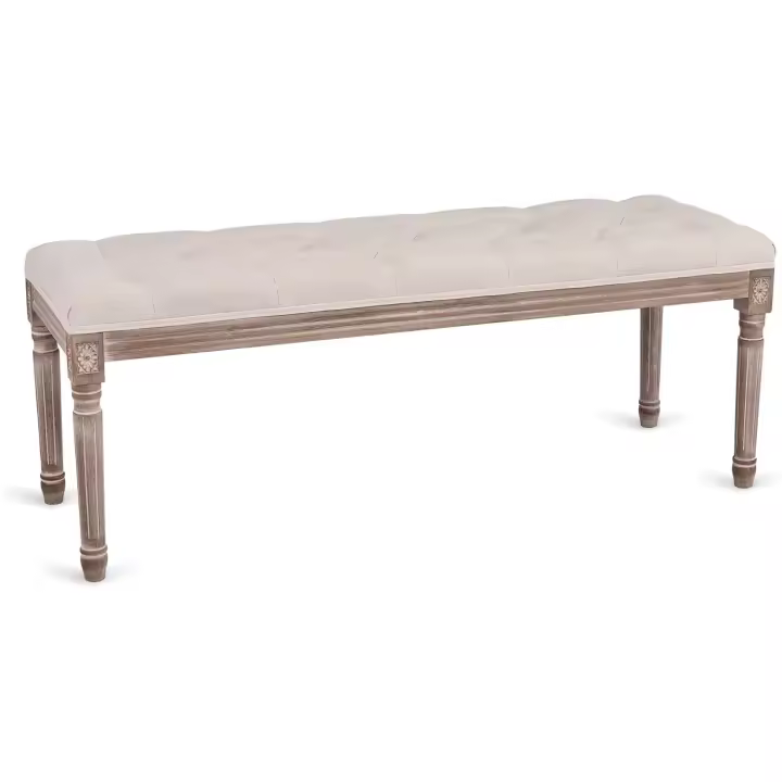 Cabecera estilo vintage, banco de entrada con asiento acolchado y patas de madera para dormitorio y salón - 1