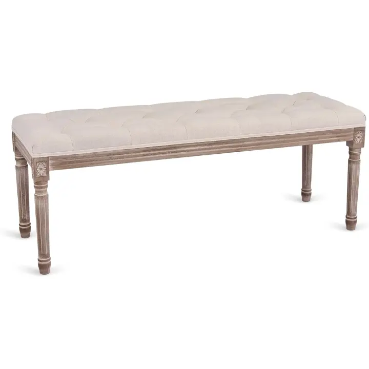 Cabecera estilo vintage, banco de entrada con asiento acolchado y patas de madera para dormitorio y salón - 1
