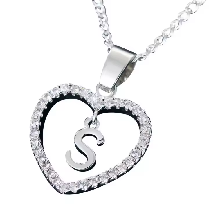 Collar con Colgante de Corazón de Circonita Cúbica 26 Letras del Alfabeto Joyería Personalizada - 1
