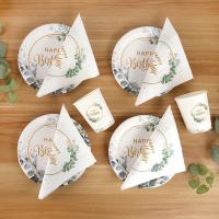 Juego de vajilla desechable de hoja de eucalipto verde, plato de papel, taza, servilleta, decoración para fiesta de feliz cumpleaños, suministros de baño para bebé, 85 Uds. - details 2