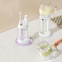 Soporte para cepillo de dientes ajustable a prueba de polvo, juego de soporte para cepillo de dientes de plástico que ahorra espacio con taza para enjuague bucal - details 5