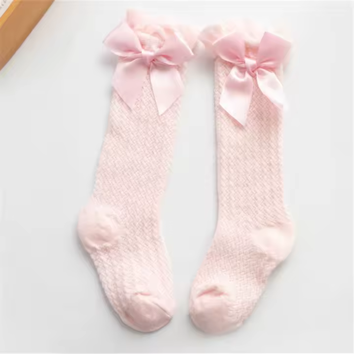 Calcetines suaves de algodón transpirable para recién nacido, medias largas hasta la rodilla con lazo, estilo real, alta calidad - 1