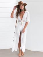 Chal largo de encaje con cordones para mujer, Bikini de Color sólido, traje de baño femenino, ropa de playa, 2024 - details 5