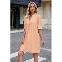 BUNO-2025 suelto con cuello en V y manga cinco cuartos jacquard de color liso para mujer - details 35