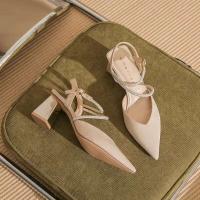 Nuevos zapatos negros con punta de punto para mujer, sandalias de mujer de diseñador medio a la moda, sandalias de tacón para vestido de boda y fiesta - details 5