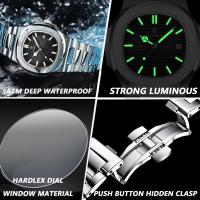 Reloj Deportivo POEDAGAR Cuarzo, Dial Cuadrado, Resistente al Agua, Luminoso, Regalo Perfecto para Hombres Correa de Acero Inoxidable - details 2