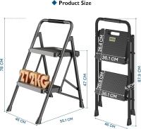 Escaleras Plegables de 3 Escalones, Capacidad de 272KG con Pedales Antideslizantes Anchos, Taburete Escaleras de Mano de Acero, Manubrio de Esponja, Uso en Interiores y Exteriores, Negro - details 62