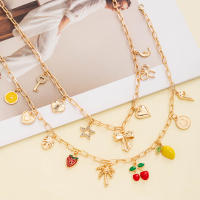 Europea y americana transfronteriza nueva moda clave forma de amor cereza fruta animal marino colgante múltiple chapado en oro collar joyería - details 1