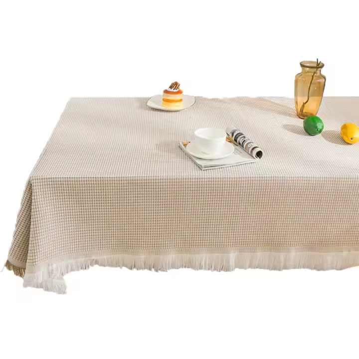 Mantel a prueba de polvo para exteriores con flecos, Lino de algodón, fiestas, Buffets - 1