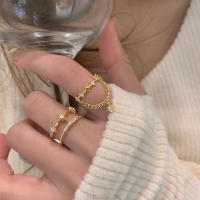 Anillos de doble estrella para mujer y niña, cadena de borlas de circón, anillo ajustable, accesorios de moda, regalo de joyería de Color dorado y plateado - details 5