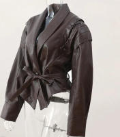 Chaqueta de cuero de manga larga con cuello atado, temperamento de moda, estilo de viaje, otoño e invierno, 2024 - details 1