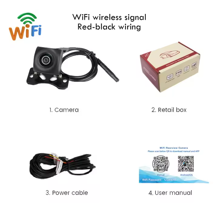 Cámara de visión trasera para coche, videocámara inalámbrica de 1080P, Wifi, 170 grados, Hd, visión nocturna, 2,4 Ghz, 12V/USB, impermeable Ip68 - 1