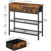 Consola de Estilo Industrial de 75cm con 2 Cajones Tela, Aparador, Sofá, Entrada, Salón, Pasillo, Marrón Vintage y Negro - details 2