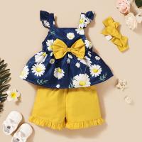 Conjunto de tesoro femenino, nuevo top estampado sin mangas para niños de verano + conjunto de diadema con pantalón corto de encaje de color sólido - details 1