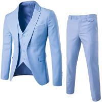 Traje elegante de tres piezas para hombres, traje ajustado de un solo botón, negro, fiestas, negocios, bodas - details 7