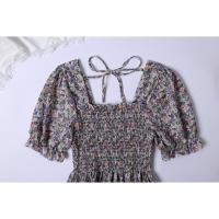 Vestido Midi Bohemio De Mujer Para Verano En Chiffón Con Cuello Cuadrado Y Manga Corta Vestido Casual De Playa Vacaciones Plegado A-Line - details 24