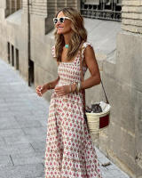 Vestido estampado de alta gama, estilo puro lujuria, falda con tirantes florales retro - details 3