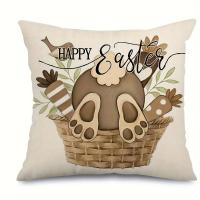 Funda de Almohada Decorativa de Pascua Diseño Sencillo para Dormitorio, Estampado de Cruz de Conejo y Huevo - details 1