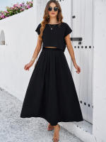 Conjunto de falda y top sin mangas de color sólido, elegante e informal para mujer, primavera verano - details 25