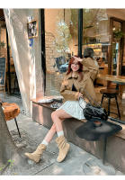 Interior aumento de altura retro heap botas mujer otoño invierno plisado western cowboy botas slim botines - details 11
