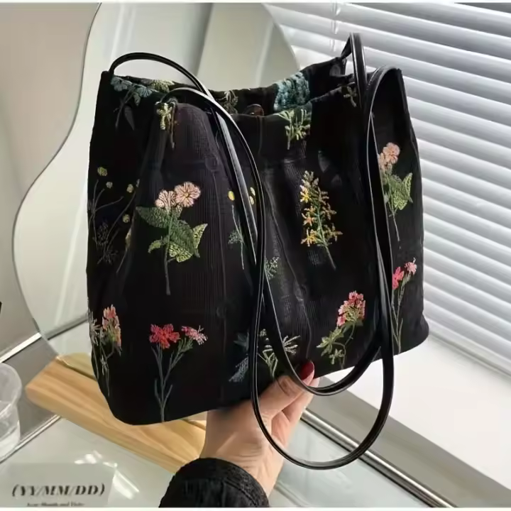 Bolso tote con estampado floral, bolso de hombro bordado de moda, bolso de mano informal para mujer - 1