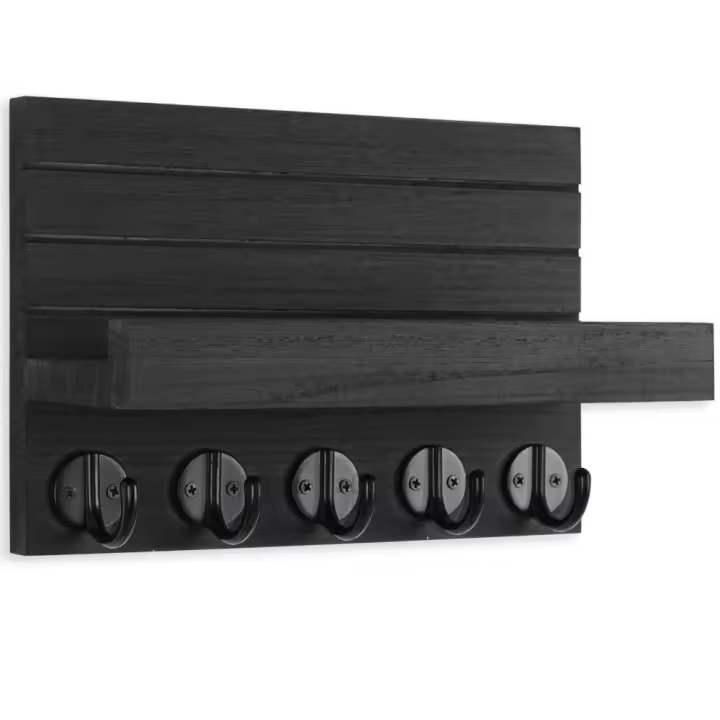 Organizador de almacenamiento, estante de madera para llaves, estante de almacenamiento moderno y creativo, colgador de ropa colgante montado en la pared - 1