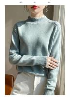 Suéter de cuello semialto para mujer, Otoño/Invierno, lana fina hilada, informal, tejido con cuentas para uñas, Tops, blusa de encaje splicieng versátil - details 8