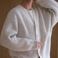 Cárdigan de invierno y otoño para hombre, suéter grueso de un solo pecho con cuello en V y botones, chaqueta de punto, suéter elástico de color sólido - details 10