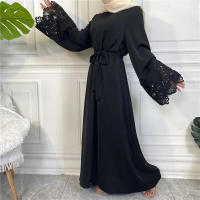 Vestido largo musulmán Abaya Jilbab para mujer, caftán de flores con cremallera de encaje, moda de Color sólido, Abayas de Dubai - details 25