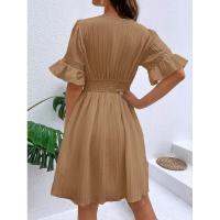 Vestido de verano para mujer, nuevo estilo, con costuras, escote en V y cintura de color liso. - details 23