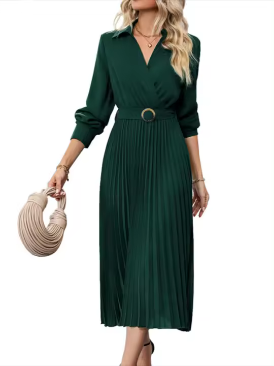 Vestido de algodón de estilo coreano para mujer otoño primavera 2025 Color sólido elegante y brillante - 1