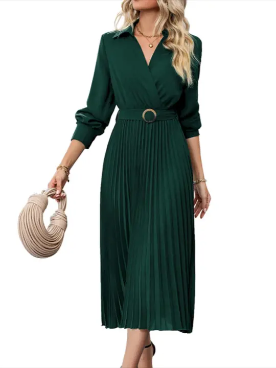 Vestido de algodón de estilo coreano para mujer otoño primavera 2025 Color sólido elegante y brillante - 1