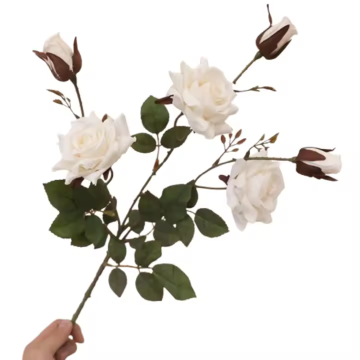 Rama de Rosa Artificial Retro, 3 cabezas, flor de Rosa de imitación de lujo, flores falsas hechas a mano elegantes, decoración de cumpleaños - 1