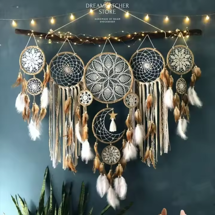 Atrapasueños Tejido Atrapasueños Tapiz de Pared Luna Cuaresma Atrapasueños Decoración de Guardería Infantil - 1