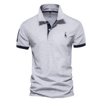 Polo popular bordado de ciervos para hombres Camiseta de manga corta con cuello de solapa de malla para hombres - details 5