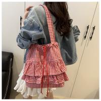 Bolso de hombro ligero de estilo coreano con forma de hoja de loto, bolso de mano a cuadros de gran capacidad, bonito bolso portátil con cordón de viaje - details 15