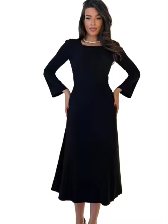 Vestido de punto elegante para mujer con cuello cuadrado, estilo, elegante y curvilíneo, perfecto para la fiesta de bailarina - 1