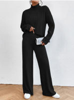 Traje de punto de manga larga con cuello alto para mujer, suéter informal, pantalones sueltos, traje de dos piezas, Otoño e Invierno - details 13