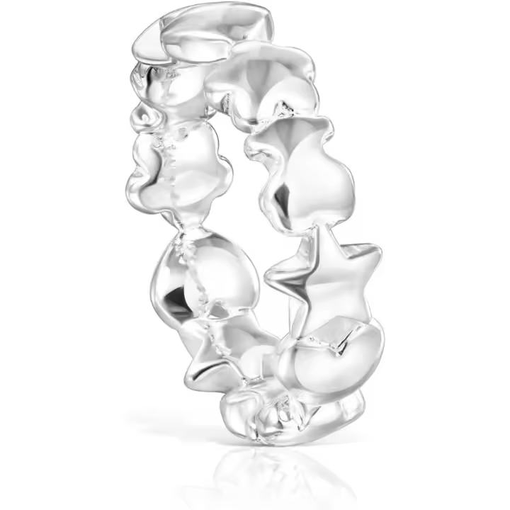 Anillo de Plata de Primera Ley para Mujer Diseño de Osito, Corazón y Flor Tallas 12 - 1