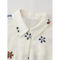 BUNO-Conjunto de camisa y pantalones con estampado bordado para mujer, camisa holgada de un solo pecho, pantalones de pierna ancha, informal, 2 piezas, verano, 2025 - details 5
