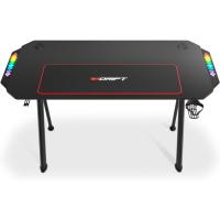 Mesa Gaming con Tablero con Acabado en Fibra de Carbono Cubierto por una Alfombrilla Full Size, Soporte para Tazas y Auriculares, Patas Regulables, Color Negro - details 26