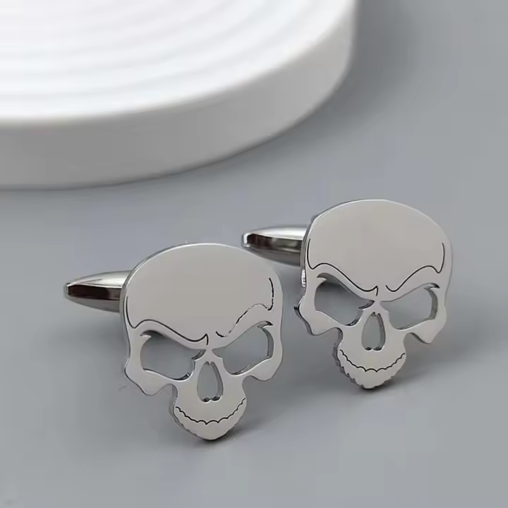 Gemelos de calavera de acero inoxidable para hombre, joyería de moda, TRE, camisa, mangas, botones, regalos de fiesta de Halloween - 1